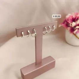 ARGOLA TRIO TORCIDA TAM G,M,P  B. PRATA 925 TAM G