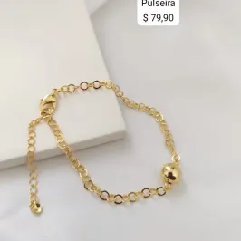 PULSEIRA EM ELO PORTUGUES COM ESFERA DOURADA 8MM
