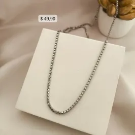 CORRENTE MASCULINA ELO TIJOLINHOS JUNTOS EM AÇO