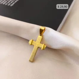 PINGENTE DE CRUZ COM ORAÇÃO DO PAI NOSSO AÇO