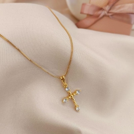 COLAR DE CRUZ COM 4 PEDRAS OVAIS