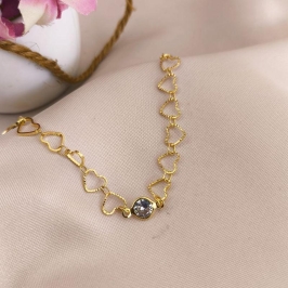 PULSEIRA COM CORAÇÕES CRAQUELADOS E PEDRA DE ZIRCONIA NO MEIO