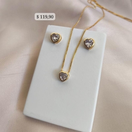 CONJUNTO PEDRA EM FORMA DE CORAÇÃO CAIXA FECHADA P