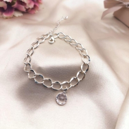 PULSEIRA ELO GROUMET COM PEDRA DE ZIRCONIA PENDURADA