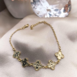 PULSEIRA ELO PORTUGUES COM 5 PLACAS DE TREVO