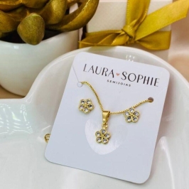 CONJUNTO INFANTIL FLOR COM 5 PEDRAS DE ZIRCONIA