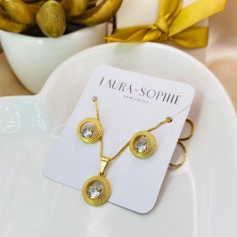 CONJUNTO REDONDO COM PEDRA NO MEIO REDONDA DE ZIRCONIA