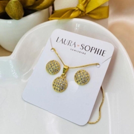 CONJUNTO REDONDO CRAVEJADO EM MICRO ZIRCONIA