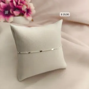 PULSEIRA ELO GROUMET E MINI PLACAS DE CORAÇÕES B. A PRATA 925