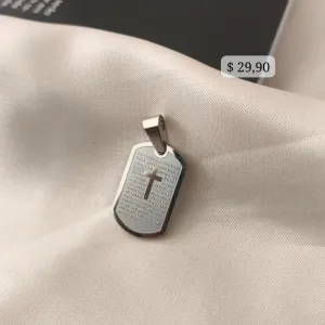 PINGENTE AREDONDADO COM ORAÇÃO PAI NOSSO AÇO