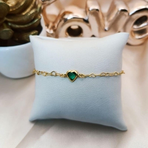 PULSEIRA ELO CORAÇÃO COM PEDRA DE CORAÇÃO VERDE