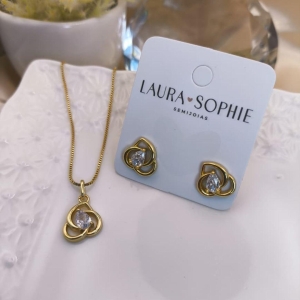 CONJUNTO FLOR ESPIRALE GOTA DE ZIRCONIA NO MEIO