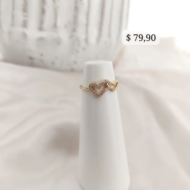 ANEL FALANGE CORAÇÃO LISO E CRAVEJADO VAZADO