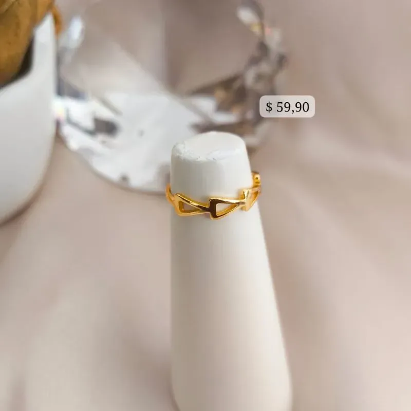 ANEL FALANGE COM 3 TRIANGULOS LISOS E VAZADOS