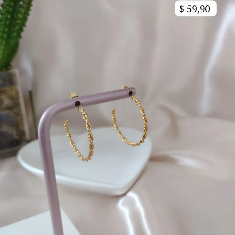 BRINCO ARGOLA 2 FIOS TRANÇADOS CRAQUELADOS 30MM