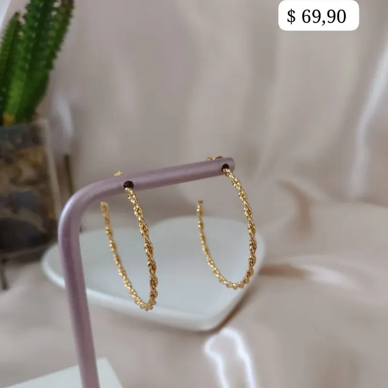 BRINCO ARGOLA 2 FIOS TRANÇADOS CRAQUELADOS  42MM