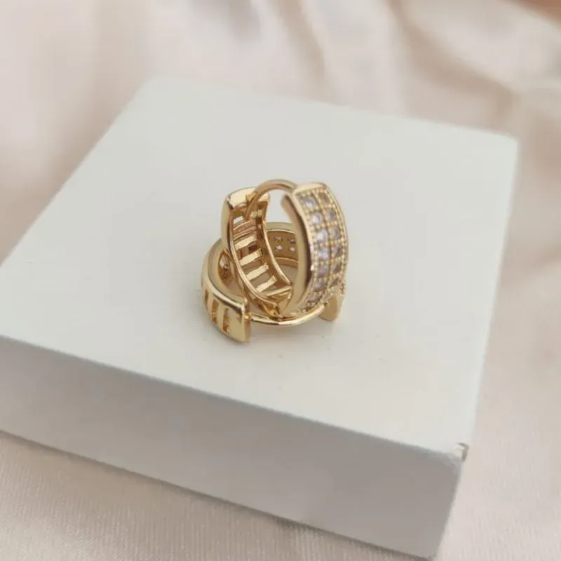 BRINCO ARGOLA COM 2 FILA DE ZIRCONIA 14mm