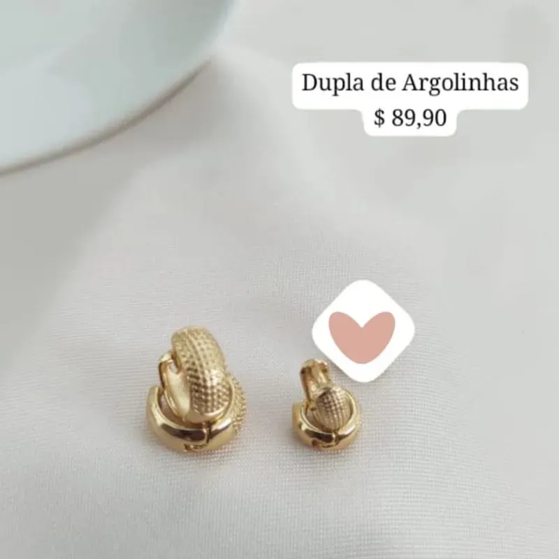 BRINCO DUPLO DE ARGOLA FOSCA NA FRENTE M,G