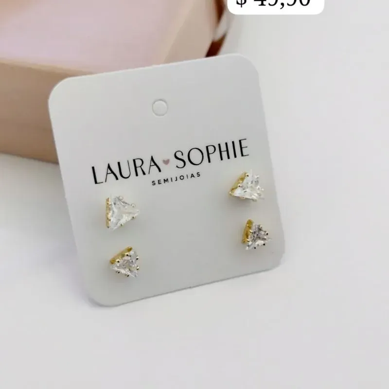 BRINCO DUPLO TRIANGULO PEDRA DE ZIRCONIA