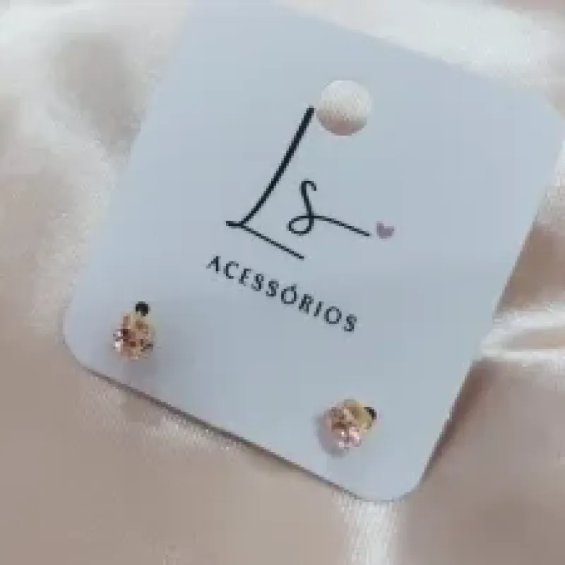 BRINCO SOLITARIO PEDRA CORAÇÃO MINI ZIRCONIA ROSA