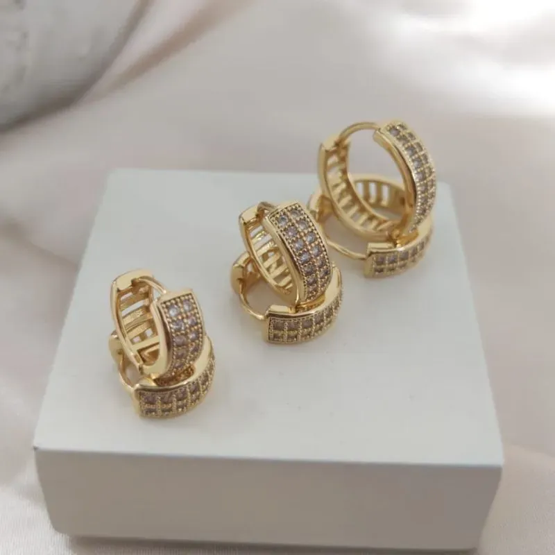 BRINCO TRIO DE ARGOLA COM 2 FILA DE ZIRCONIA