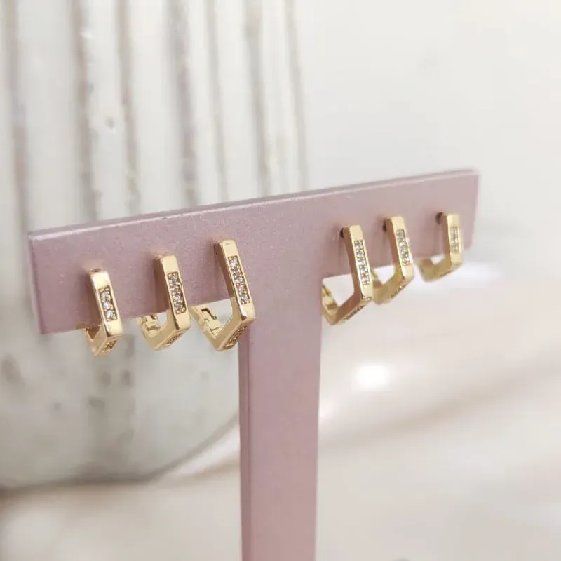 BRINCO TRIO DE ARGOLA COM 5 LADOS COM 1 FILA DE ZIRCONIA