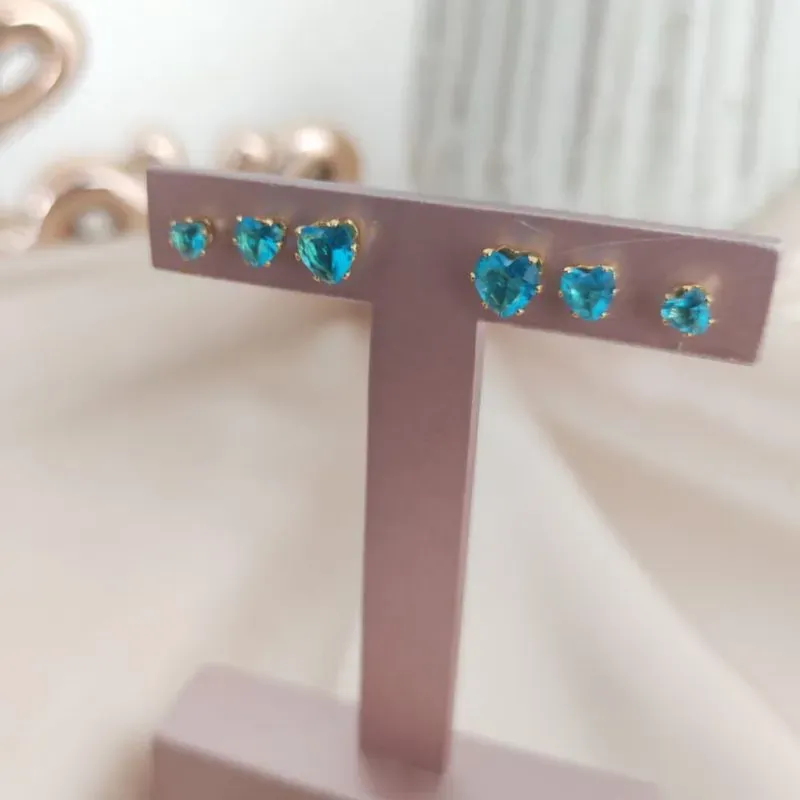 BRINCO TRIO DE CORAÇÃO AZUL TIFFANY