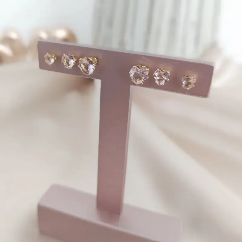 BRINCO TRIO DE CORAÇÃO ROSA CLARO