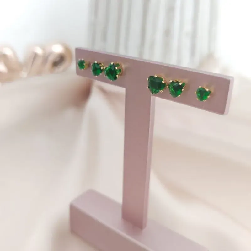 BRINCO TRIO DE CORAÇÃO VERDE ESCURO