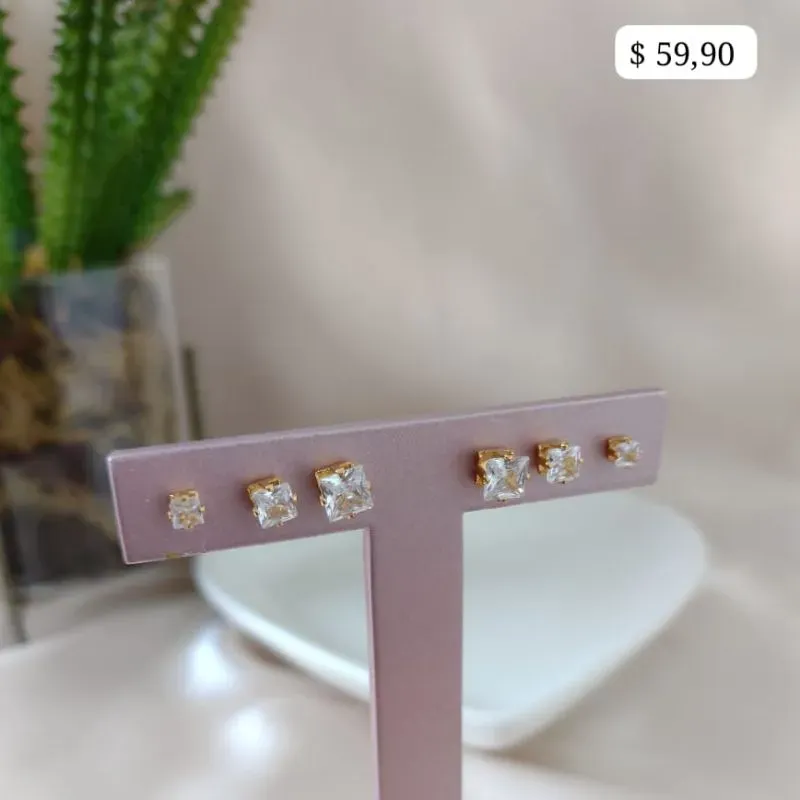 BRINCO TRIO PEDRA QUADRADA