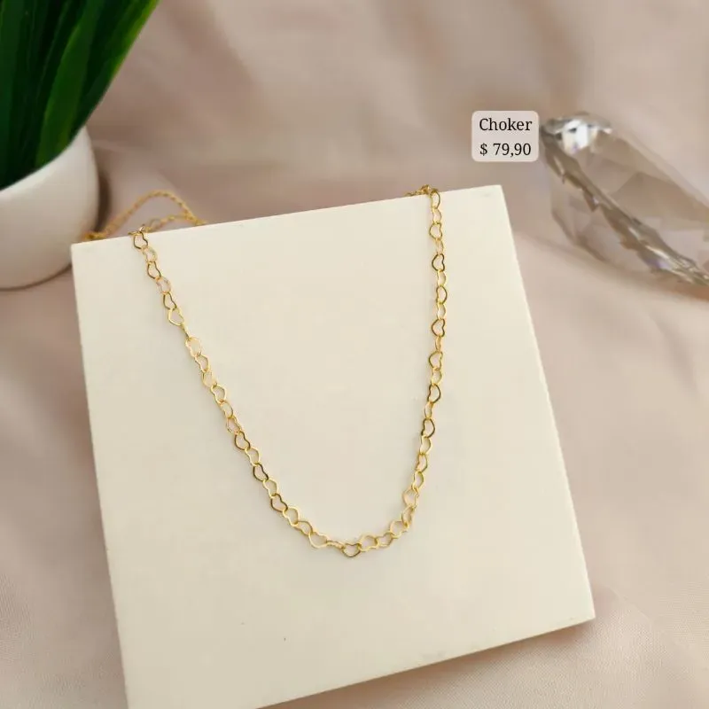 CHOKER CORAÇÃO ENTRELACADOS 5MM