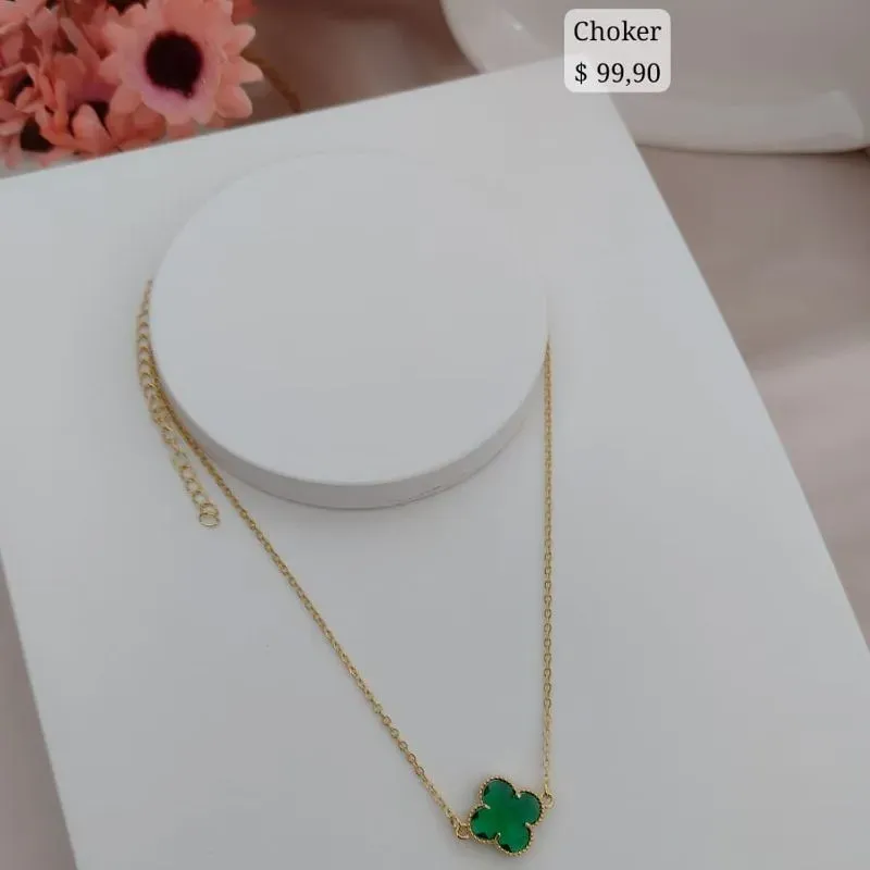 CHOKER EL ELO PORTUGUES COM TREVO VERDE