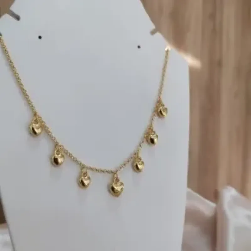 CHOKER ELO PORTUGUES COM CORAÇÕES BOLEADO PENDRADOS