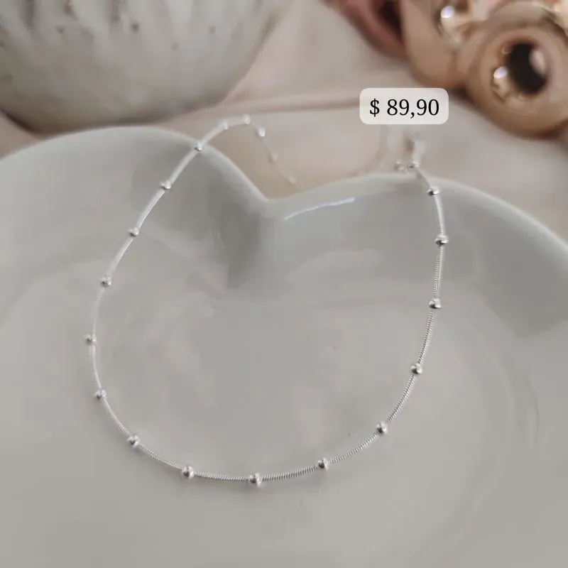 CHOKER RABO DE RATO COM MINI ESFERAS B. PRATA 925
