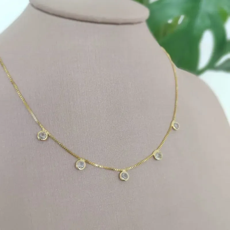 CHOKER VENEZIANA COM 5 PONTOS DE LUZ ZIRCONIA