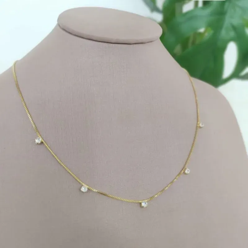 CHOKER VENEZIANA COM 5 PONTOS DE LUZ ZIRCONIA QUADRADA