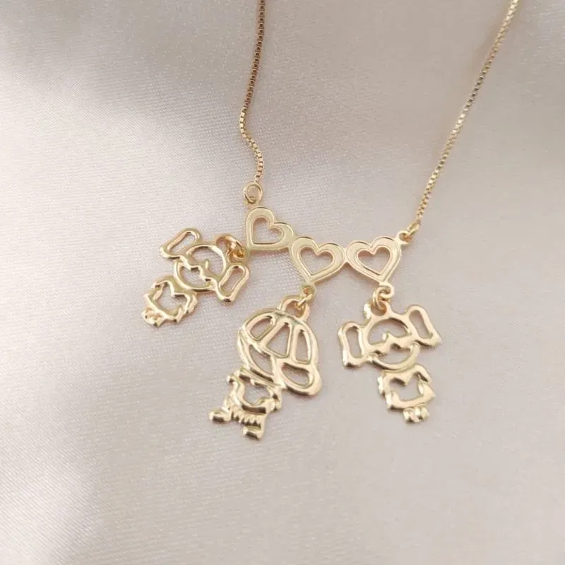 COLAR CANGA COM 2 MENINAS E 1 MENINO LISO VAZADO FILHOS