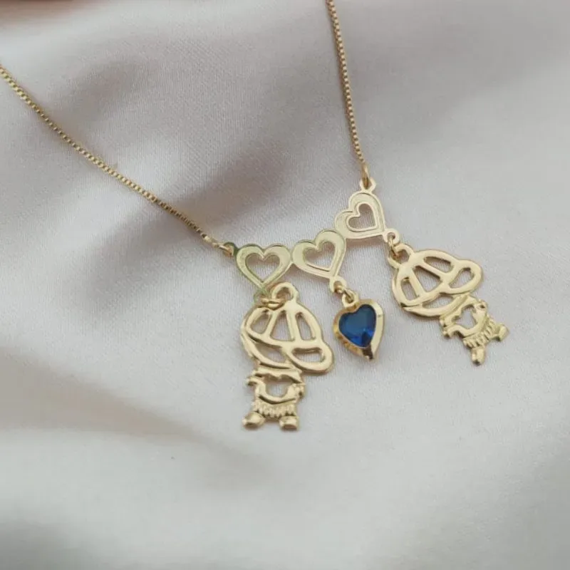 COLAR CANGA COM 2 MENINOS E CORAÇÃO LISO VAZADO FILHOS