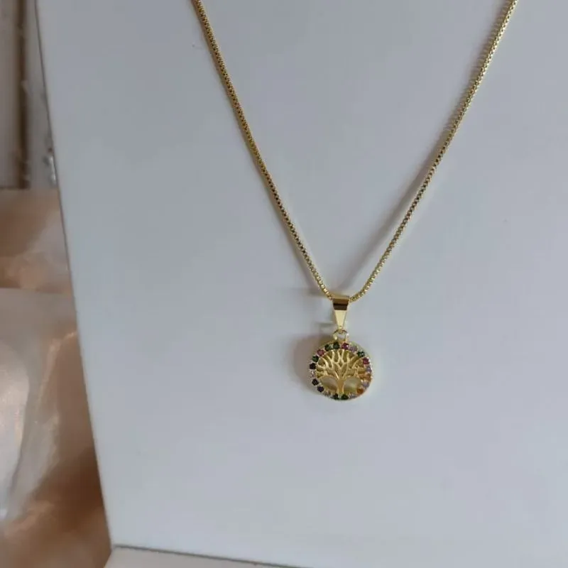 COLAR COM ÁRVORE DA VIDA ZIRCONIA COLORIDA