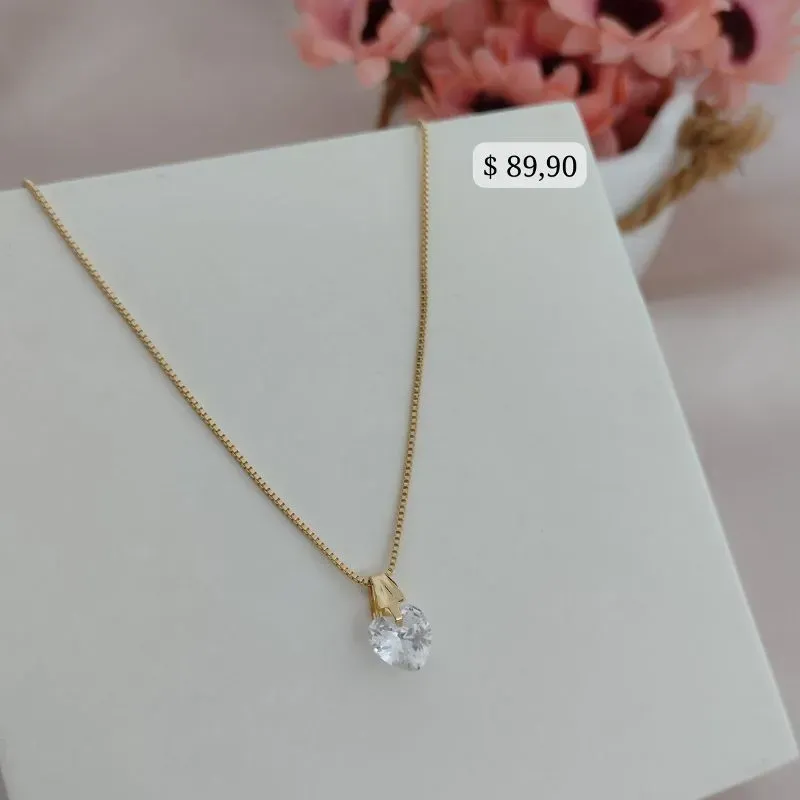 COLAR COM PINGENTE PEDRA LIVRE DE CORAÇÃO DE ZIRCONIA