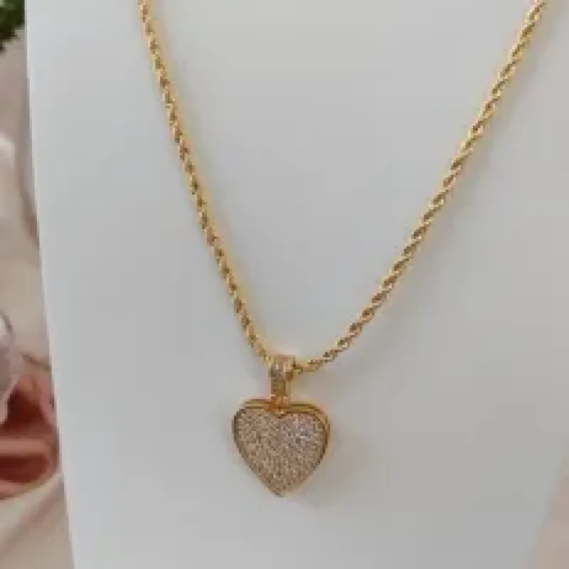 COLAR CORDÃO BAIANO PINGENTE CORAÇÃO CRAVEJADO ZIRCONIA