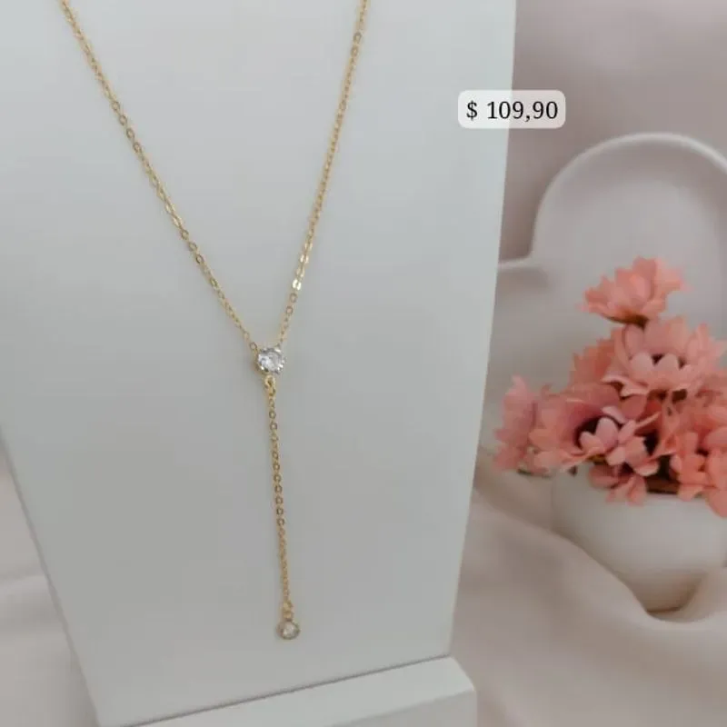 COLAR EM ELO PORTUGUES ESTILO GRAVATINHA COM PONTO DE LUZ