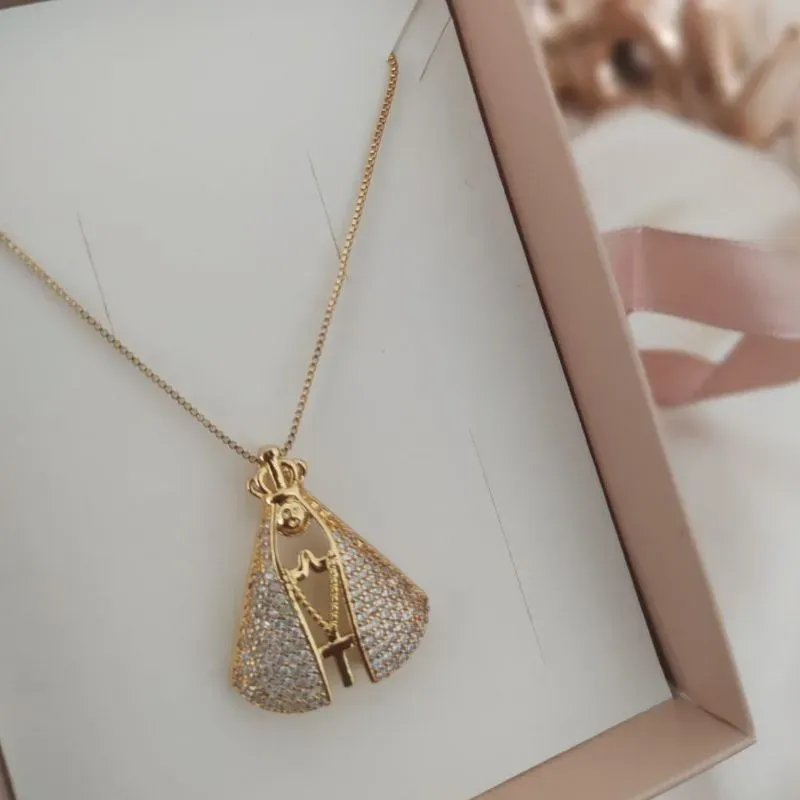 COLAR NOSSA SENHORA APARECIDA CRAVEJADA ZIRCONIA