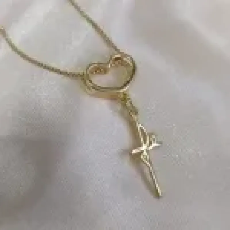 COLAR VENESIANA PINGENTE CORAÇÃO VAZADO COM FÉ LISO