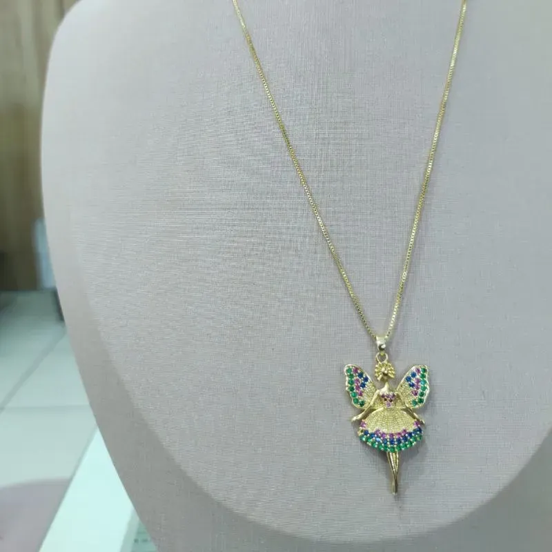 COLAR VENESIANA PINGENTE FADA CRAVEJADA ZIRCONIA COLORIDA