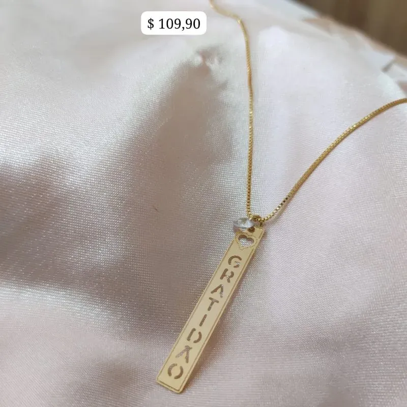 COLAR VENESIANA PINGENTE GRATIDÃO VAZADO E PONTO DE LUZ