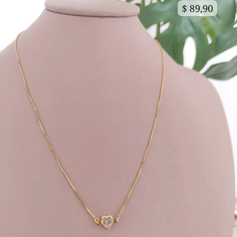 COLAR VENEZIANA BIPARTIDA COM CORAÇÃO EM ZIRCONIA NO MEIO