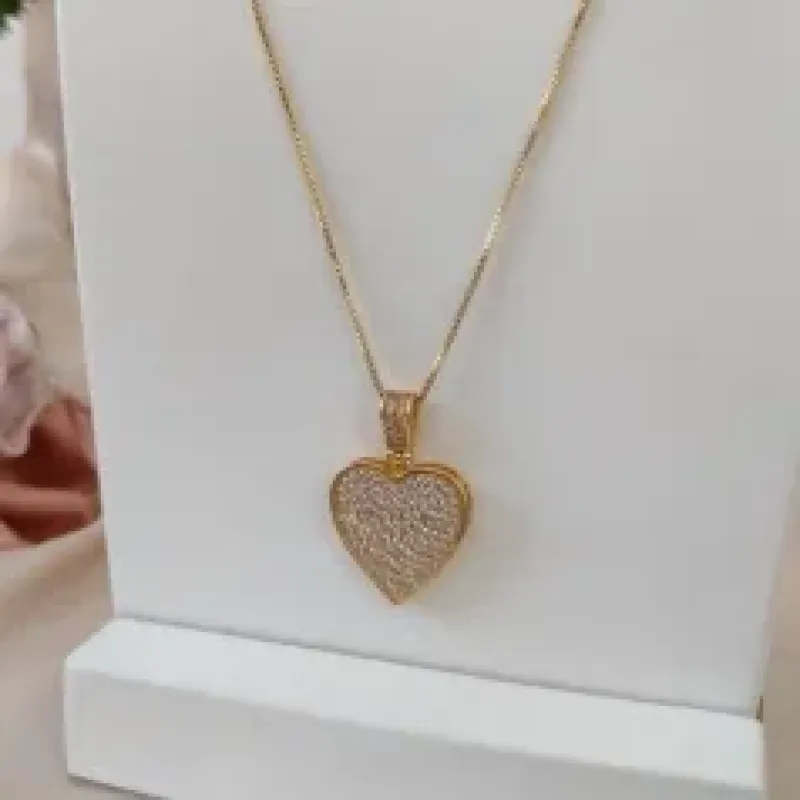 COLAR VENEZIANA PINGENTE CORAÇÃO CRAVEJADO ZIRCONIA