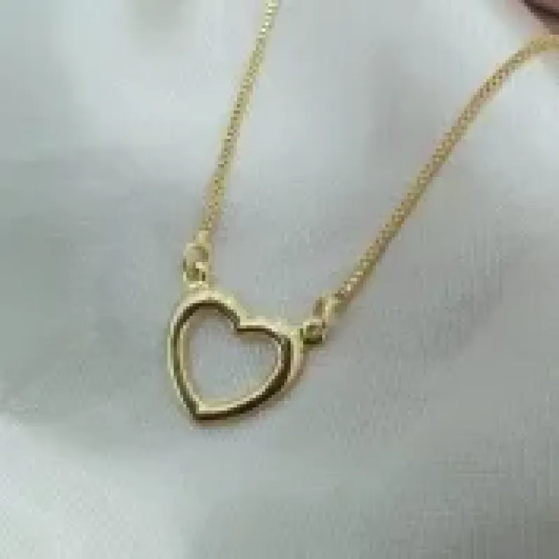 COLAR VENEZIANA PINGENTE CORAÇÃO LISO VAZADO 12MM