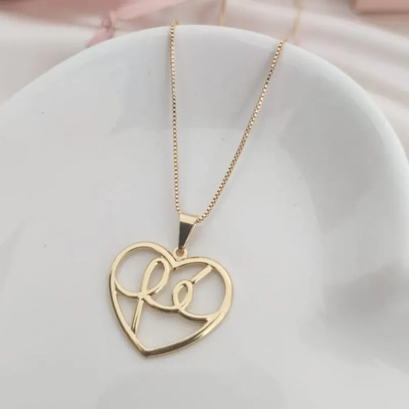 COLAR VENEZIANA PINGENTE CORAÇÃO VAZADO FÉ